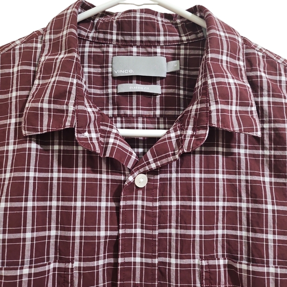 Vince. Men's Classic Fit Plaid Button Down Shirt Size Med Maroon White Pockets‎ - Picture 6 of 13